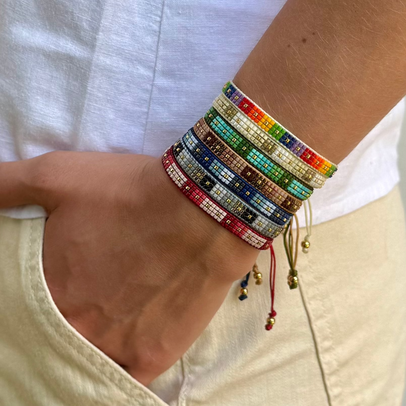 Pulsera 3 líneas cuadros