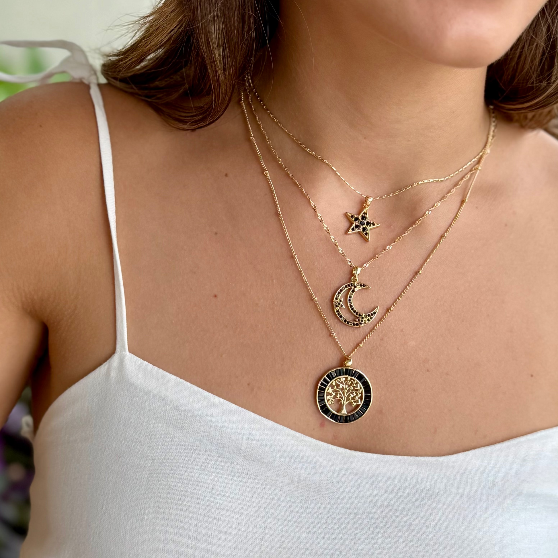 Cadena Triple Charms Negro