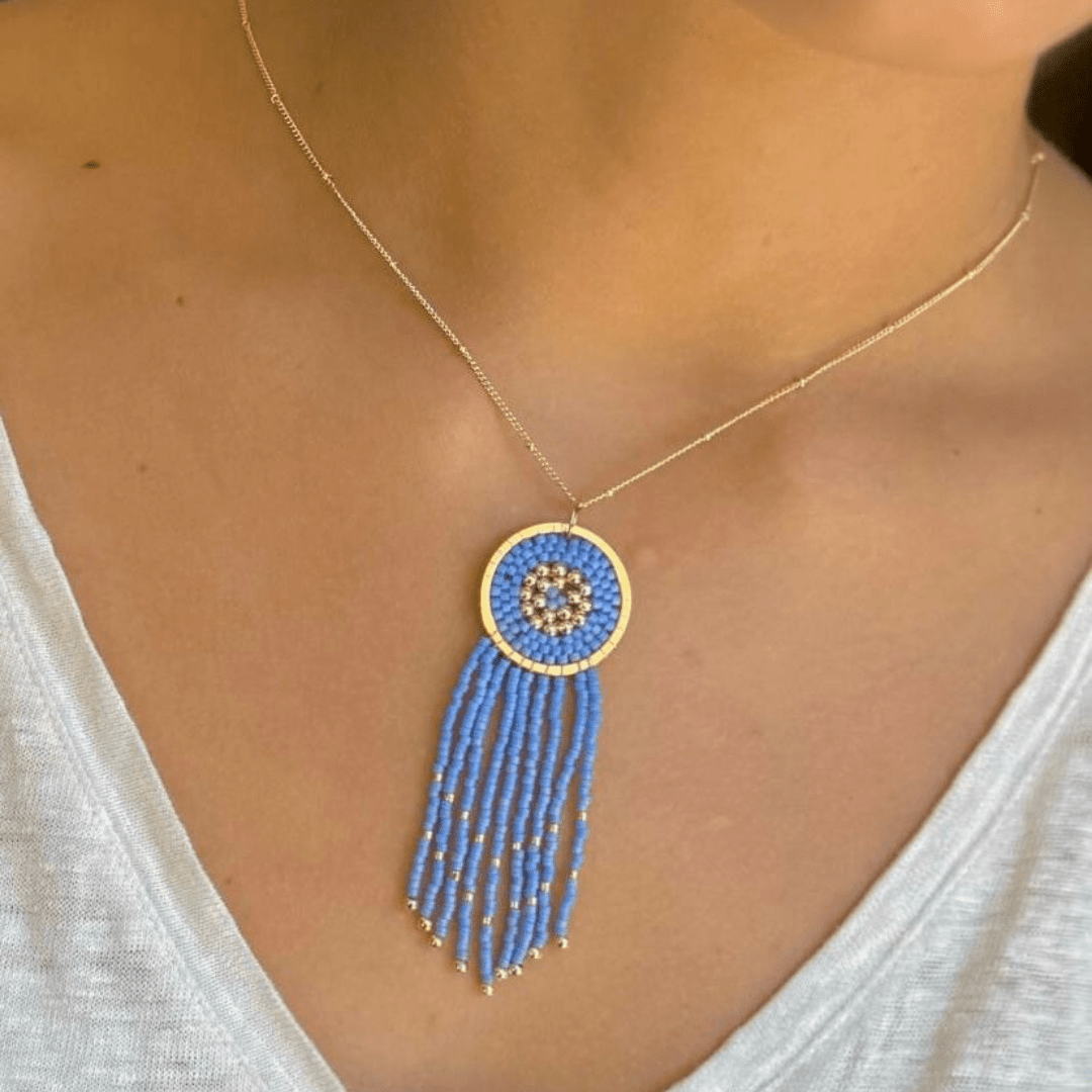 Collar Mandala M con Flecos - Cuatro a Mano