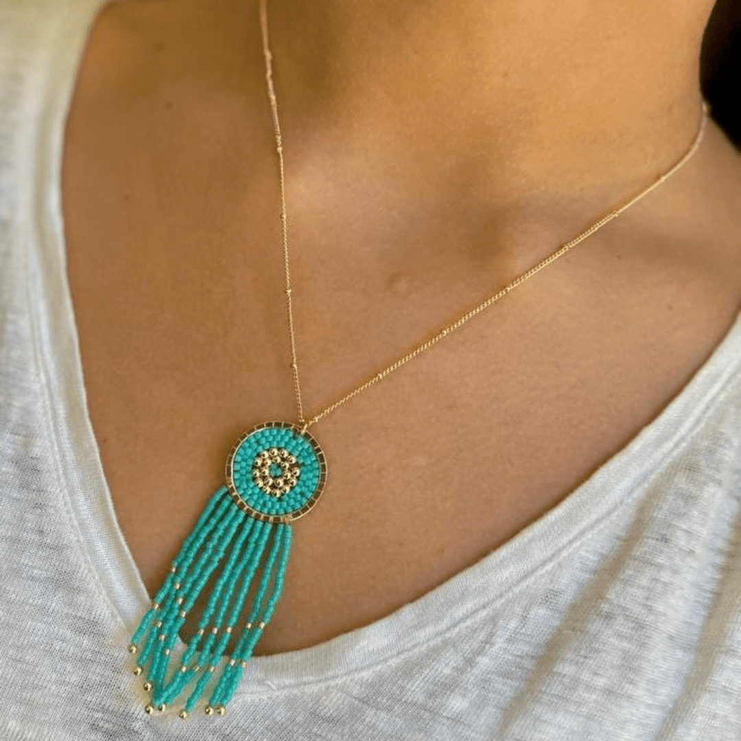 Collar Mandala M con Flecos - Cuatro a Mano