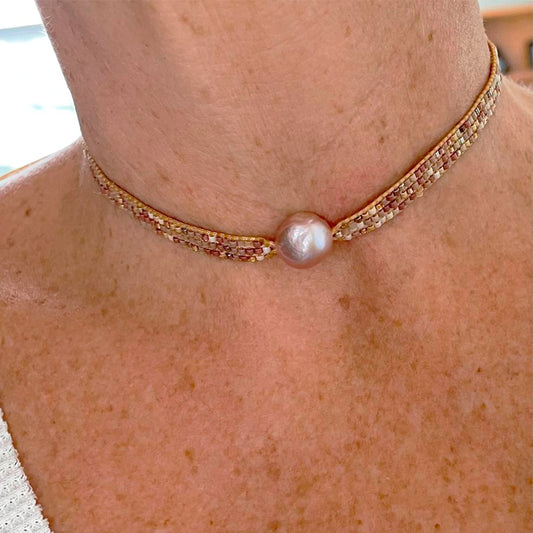 Choker con Perla 3 líneas